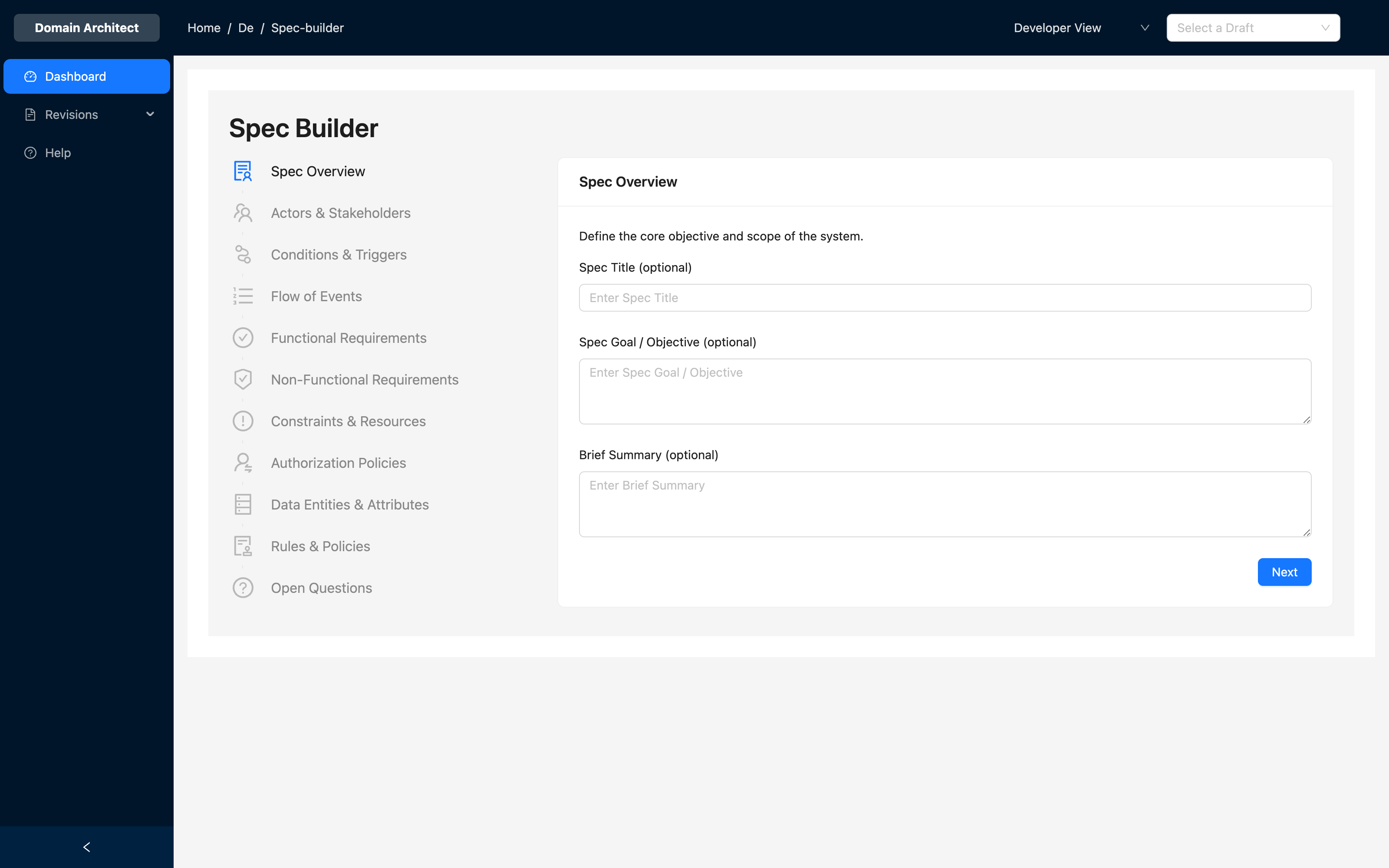 Spec Builder Wizard Overview